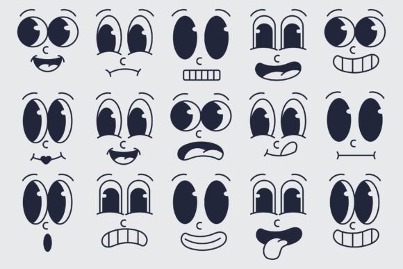 Download Retro Cartoon Facial Expressions Bundle - Facial Collection